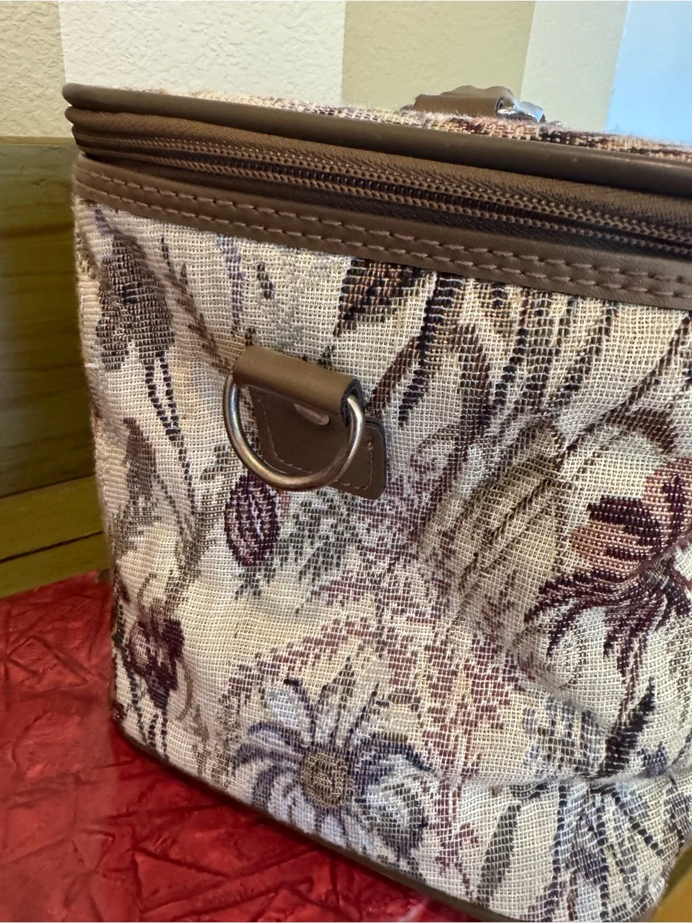 Jordache Floral Tapestry Cosmetic Case in Brown, Cream, Mauve